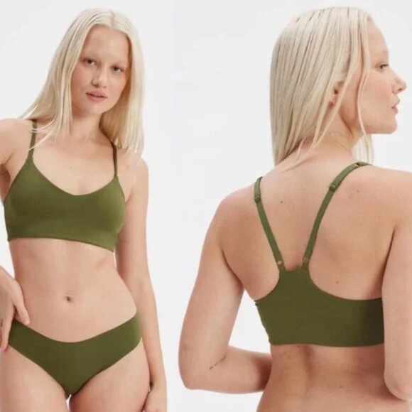 GIRLFRIEND COLLECTIVE V-Neck Bralette in Clover Green Sports Workout - XXS - Picture 1 of 13